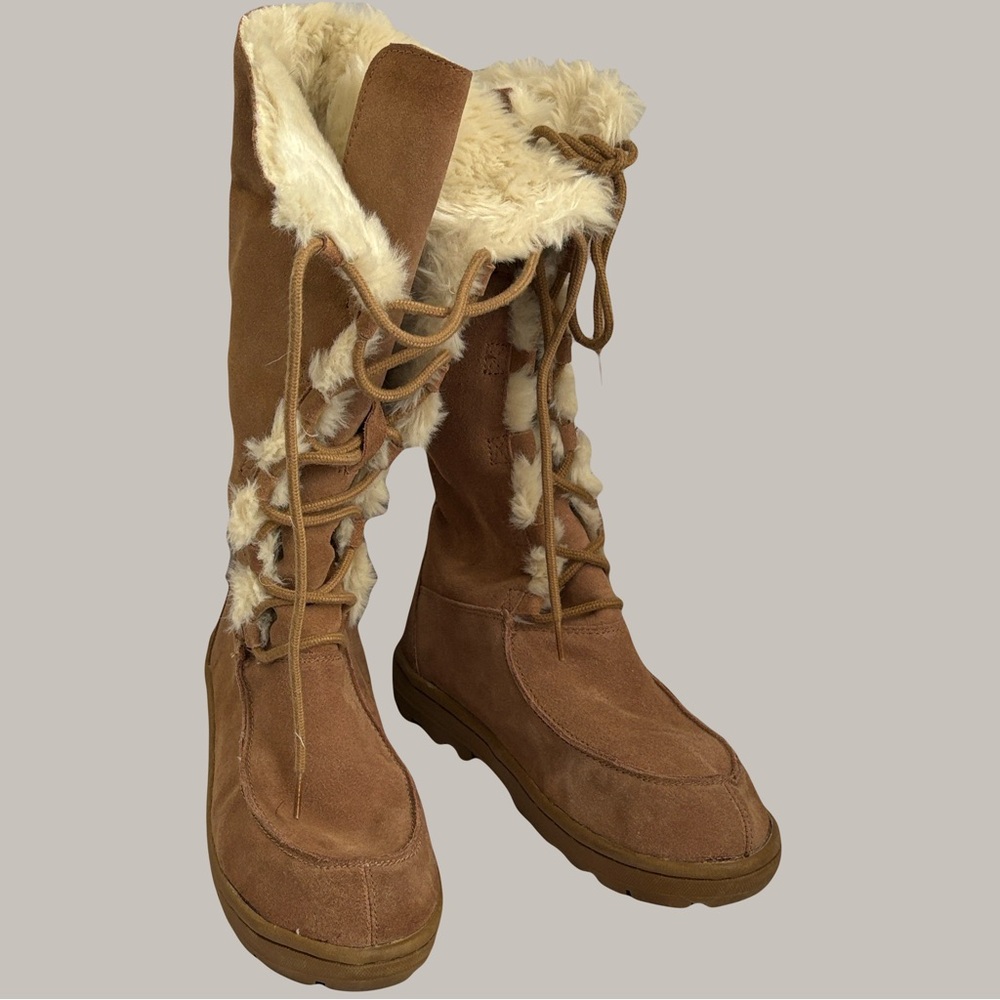 White Mountain Chestnut Brown Faux Fur Lace-Up  suede Winter Boots